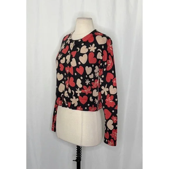 NWT!! FREE PEOPLE Nocturnal Patterned Cardi Black Retro Combo Hearts Floral XS - Picture 7 of 16